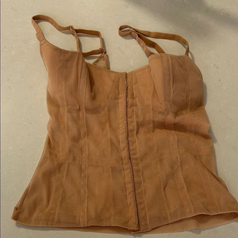 Necessary Objects Tan Mesh Corset-Style Bra Top